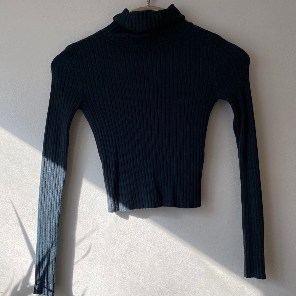 Wet Seal Forest Green Ribbed Turtleneck Crop Sweat